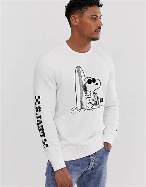 Levis Peanuts Snoopy Surf Print Crew Neck Sweatshirt In White Asos