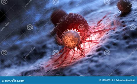 White Blood Cells Attacking A Cancer Cell Stock Illustration