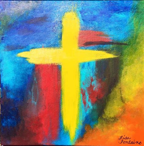 Abstract Acrylic Painting On Canvas Easter Cross By Lisa Fontaine