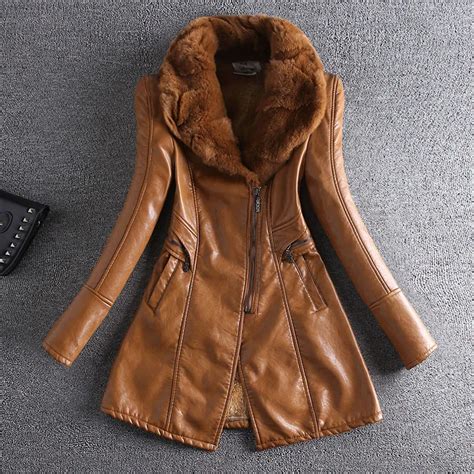 2018 Autumn Winter Women Leather Coat Fur Coats Slim Leather Jacket