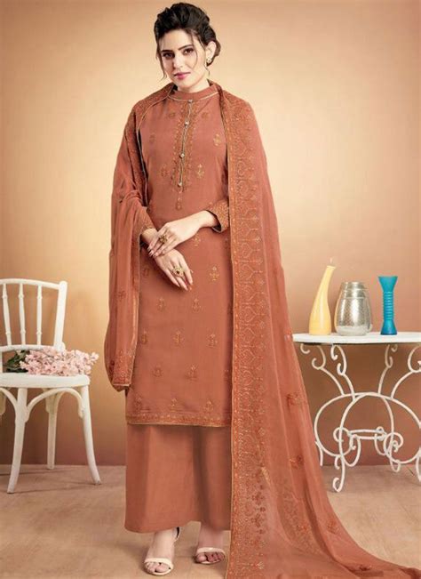 Brown Ceremonial Designer Palazzo Suit Beautiful Pakistani Dresses
