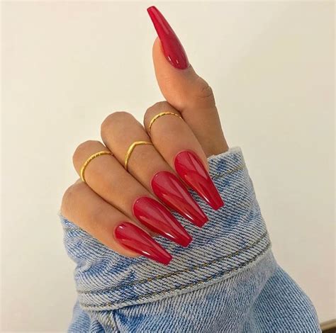 Rosegoldkatie Coffin Shape Nails Red Acrylic Nails Nail Designs