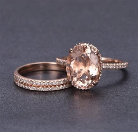 Limited Time Sale 2 Carat Morganite And Diamond Trio Ring Set In 10k