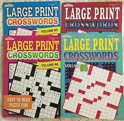 Each book features large, bold type that makes the puzzles easy to read and easy to complete. Lot of (4) Kappa LARGE PRINT Crosswords Full Size Puzzle ...
