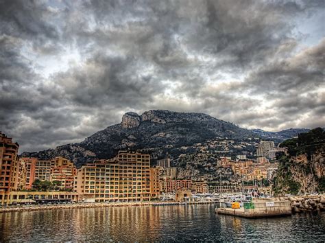 740233 Monaco Coast Sky Houses Mountains Clouds Hdr Rare