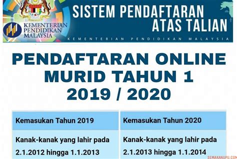 Permohonan kemasukan murid tahun 1 (darjah 1) bagi ambilan 2022 / 2023 secara online melalui sistem aplikasi pendaftaran atas talian (spat) kementerian pendidikan malaysia (kpm) untuk seluruh negeri di semenanjung malaysia termasuk bagi negeri sabah, sarawak dan w.p labuan (bermula. Pendaftaran Murid Tahun 1 Sesi 2020/2021 Online - SEMAKAN UPU