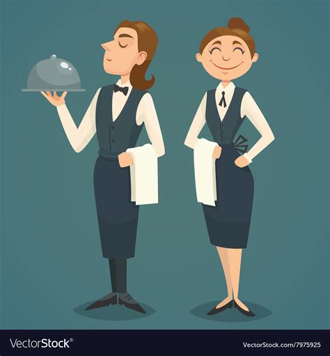 Waiter And Waitress Character Design Cartoon Vector Image