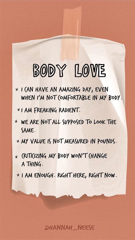 A Piece Of Paper With The Words Body Love Written On It And An Advertise