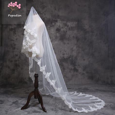 Trailing Long Lace Wedding Veil Simple Wedding Veil 3