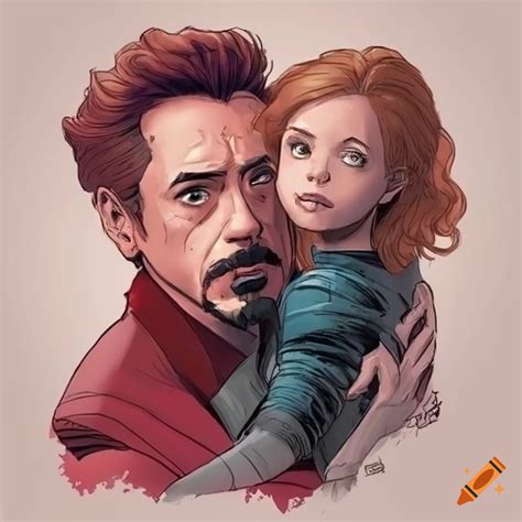 Comic Art Of Tony Stark And His Daughter Marxie Stark On Craiyon