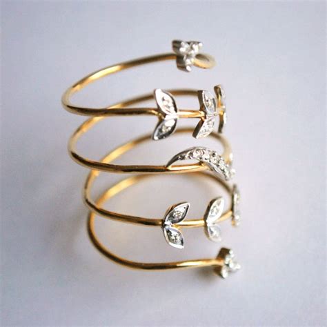 Ull Finger Diamond 14k Gold Ring Flexible Long Gold Spiral Wire Ring