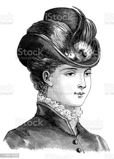 victorian woman with hat illustration stock illustration download image now women etching