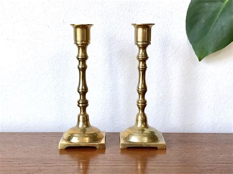 Pair Of Brass Candle Holders Solid Brass Mid Century Push Up Etsy