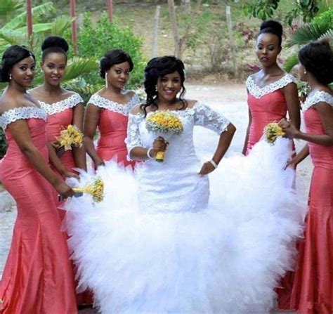 2019 African Nigerian Mermaid Lace Wedding Dress Half Sleeve Boat Neck Spring Summer Wedding