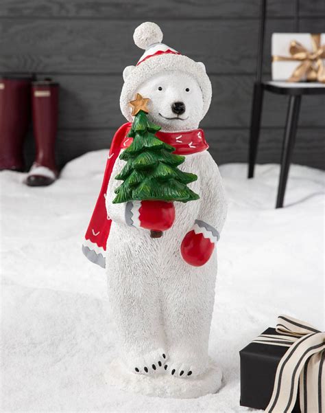 Let Our Exclusive Christmas Tree Polar Bear Statue Welcome Guests With