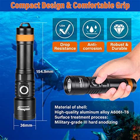 Orcatorch D710 Scuba Diving Light 3000 Lumens Super Bright Underwater Flashlight With 6 Degrees