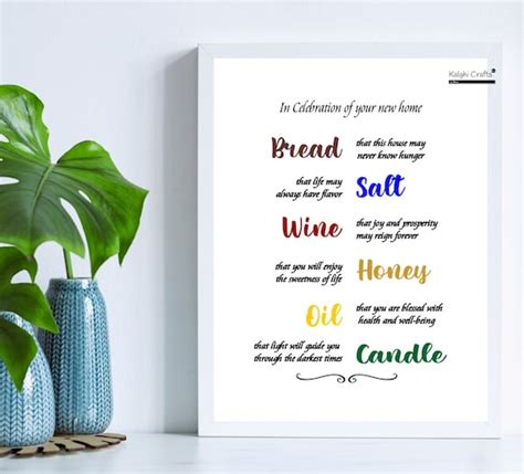 Diy Housewarming T Basket Printable Art Bread Salt Wine Etsy