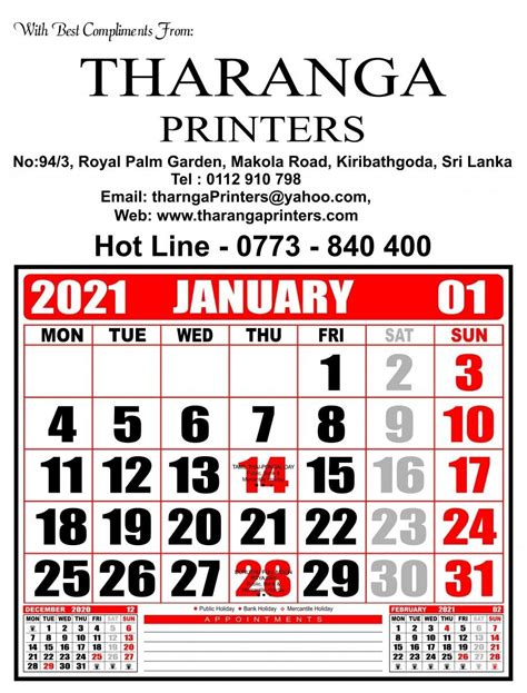 2021 Calendar Sri Lanka Mercantile Calendar Template Printable