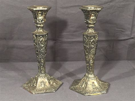 Two Silver Plate Candlestick Holders Candleholders Candlestick Holders