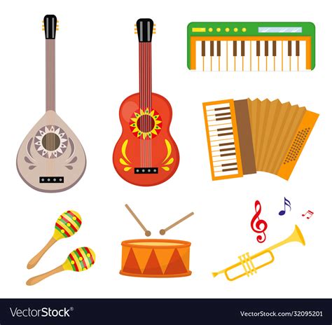 Musical Instruments Icon Set Flat Cartoon Style Vector Image
