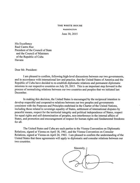 Under president obama, every letter sent to the. President Obama Announces that the U.S. Will Reopen Our ...