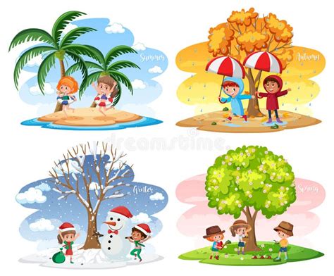 Children Four Seasons Stock Illustrations 228 Children Four Seasons