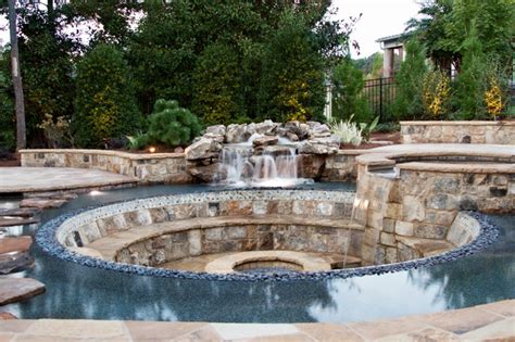 Rustic Pool With Incredible Sunken Patio And Fire Pit Rustic Swimming