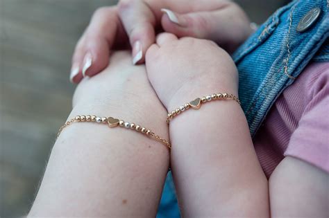 Matching Mother Daughter Bracelet Set Gold Or Silver Heart Etsy