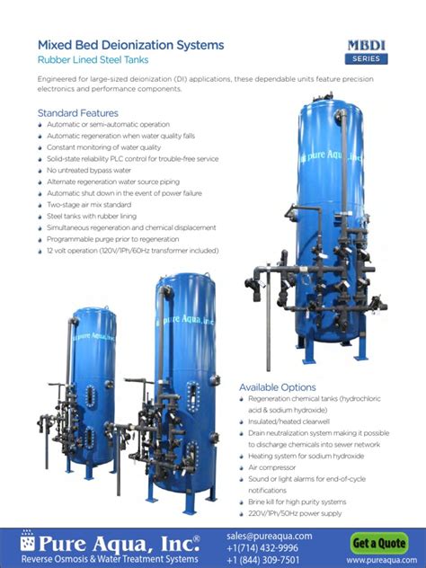 Mixed Bed Deionization Systems Standard Features Pdf Purified