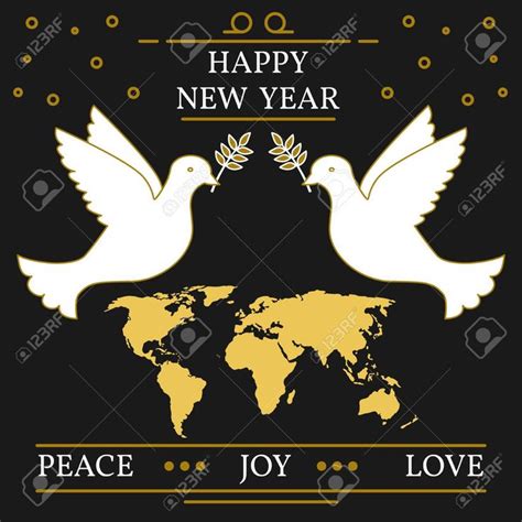 Happy New Year Peace Joy And Love Greeting Card Eps10 Vector Doves