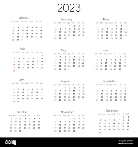2023 Calendar Year Template Vector Illustration Of Annual Calendar