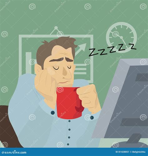 Tired Employee Sleeping At Workplace With Cup Of Coffee Stock Vector