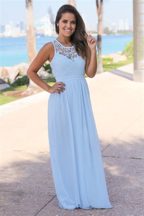 Light Blue Crochet Maxi Dress With Open Back Bridesmaid Dresses