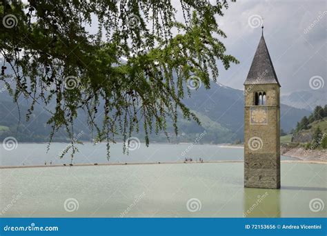 Image Of The Old Sunken Church Lake Resia Reschen South Tyrol Italy