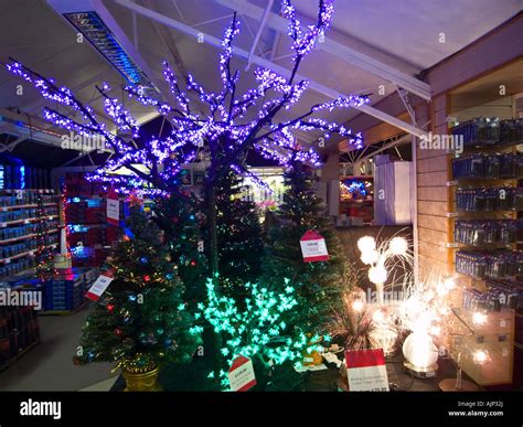 Christmas Decorations On Display In Uk Garden Centre Stock Photo Alamy