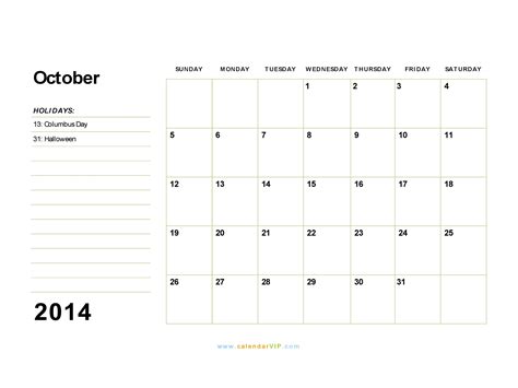 October 2014 Calendar Blank Printable Calendar Template In Pdf Word Excel