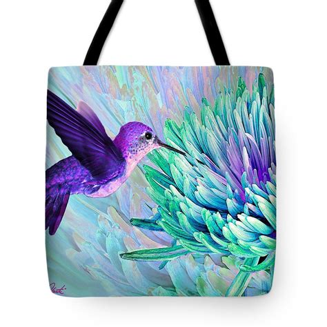 Hummingbird N Mum Cool Colors Tote Bag By Michele Avanti