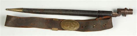 Civil War Us Brass Buckle Triangular Bayonet Wleather Scabbard And Belt