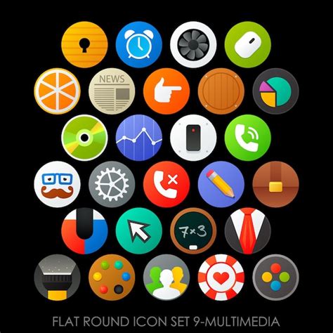 Premium Vector Flat Round Icon Set Multimedia 3