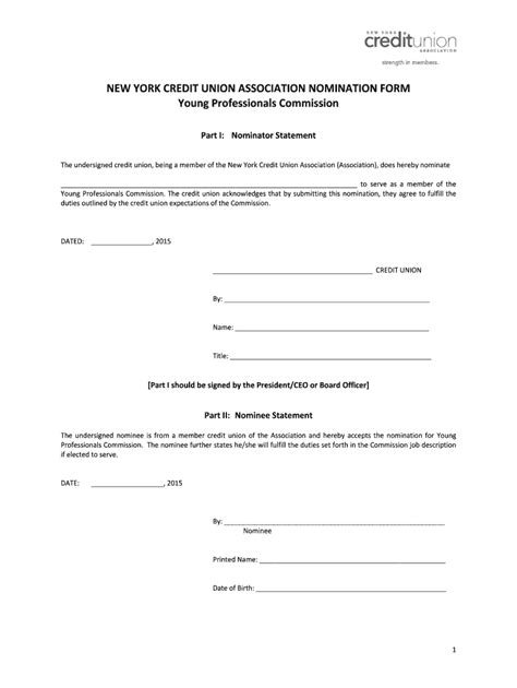 Fillable Online Nycua New York Credit Union Association Nomination Form