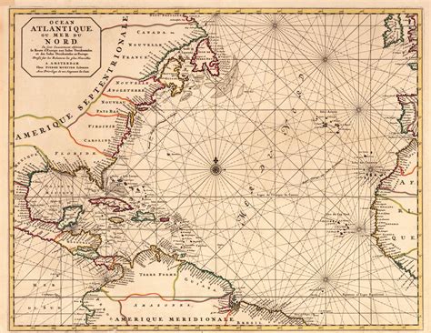 Atlantic Ocean Historical Map North America Map Ocean Art Nautical