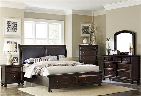 Real, natural cherry bedroom furniture has a rich reddish tone that darkens naturally with age and sunlight. Faust Dark Cherry Storage Platform Bedroom Set from ...
