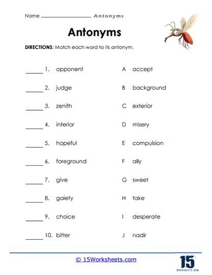 Antonyms Worksheets 15
