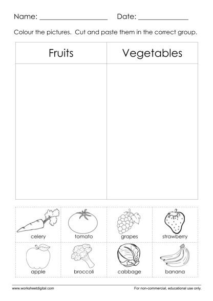 Fruits And Vegetables Worksheet Digital