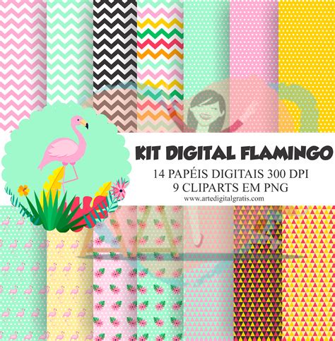 Kit Digital Flamingo GrÁtis Arte Digital Grátis
