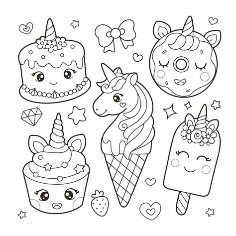 Premium Vector Unicorn Desserts Cup Cake And Ice Cream Coloring Page