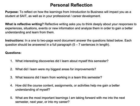 Solved Personal Reflection Purpose To Reflect On How The