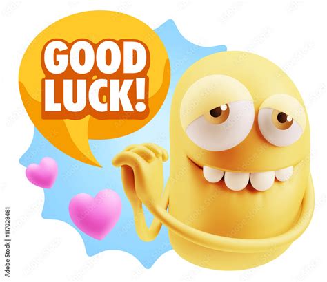 3d Rendering Emoji In Love With Hearts Shapes Saying Good Luck Stock