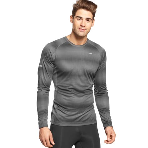 Lyst Nike Miler Longsleeve Drifit Running Shirt In Gray For Men