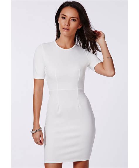 Missguided Aushi White Fitted Bodycon Mini Dress In White Lyst